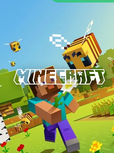 Minecraft character running from bees in a field